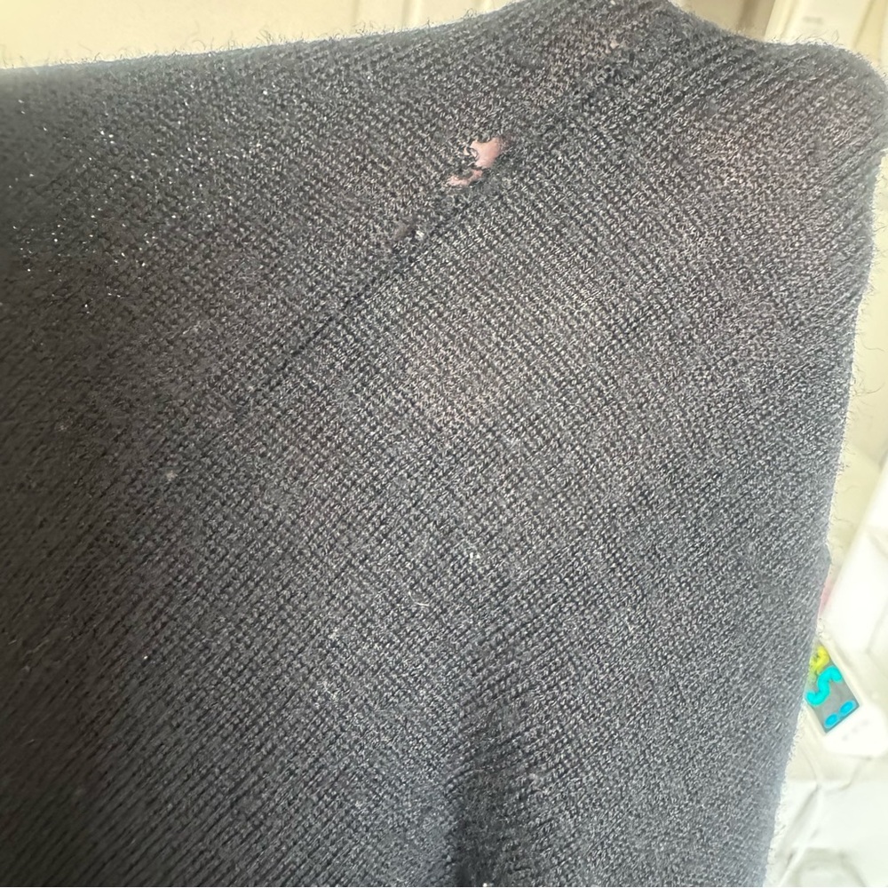 Tory Burch Black 100% Merino Wool Boyfriend Cardigan Sweater *holes M - Picture 6 of 14